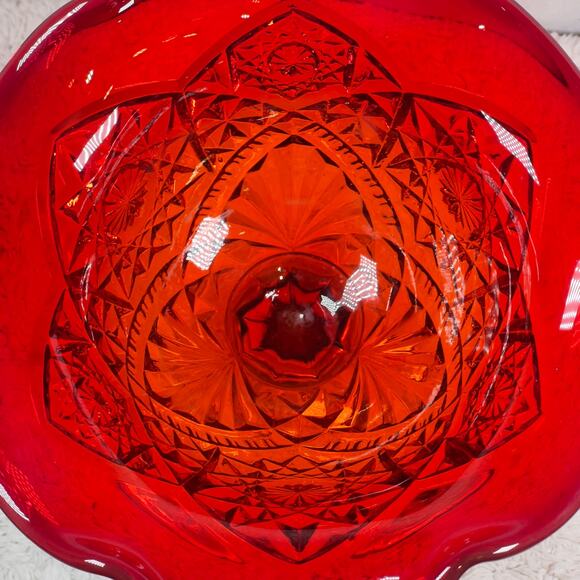 L. E. Smith Glass Amberina Red To Orange Glow Footed Compote Dish Bowl Vintage - Picture 16 of 16